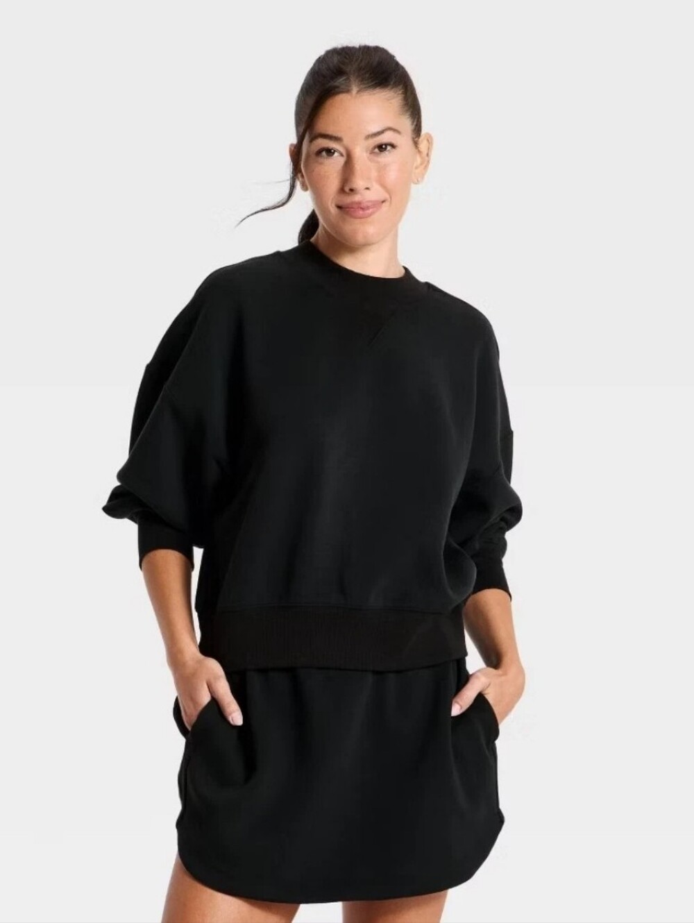 Women's Airy Sleek Pique Crewneck Sweatshirt - All In Motion Black XL
